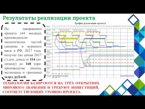 Результаты реализации проекта По завершению проекта (44 месяца), производители экологически чистой свинины