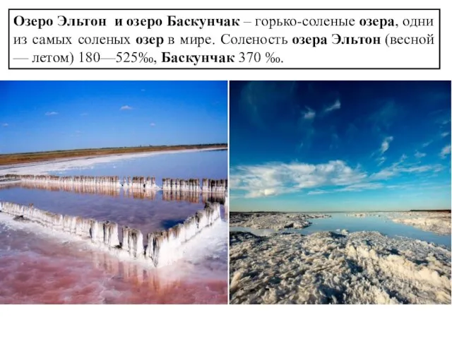 Озеро Эльтон и озеро Баскунчак – горько-соленые озера, одни из самых соленых