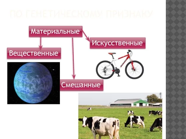 ПО ГЕНЕТИЧЕСКОМУ ПРИЗНАКУ Материальные Вещественные Искусственные Смешанные