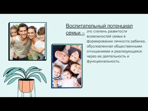 Воспитательный потенциал семьи – это степень развитости возможностей семьи в формировании личности