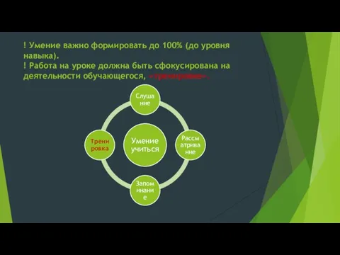 ! Умение важно формировать до 100% (до уровня навыка). ! Работа на