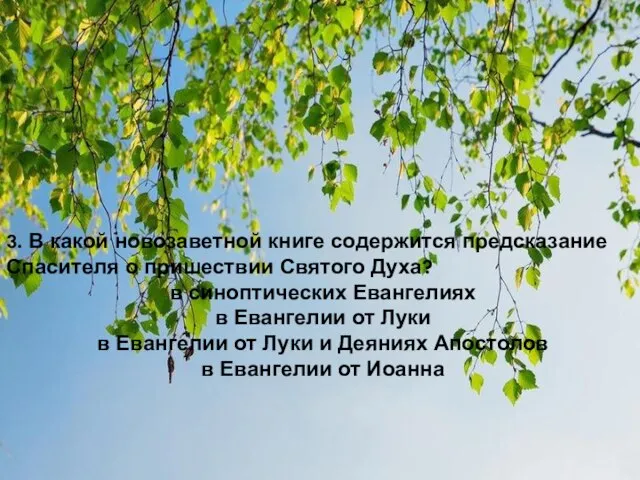 3. В какой новозаветной книге содержится предсказание Спасителя о пришествии Святого Духа?