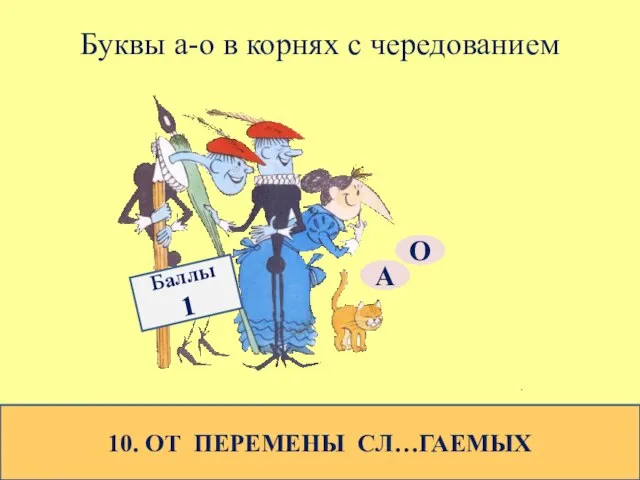 Буквы а-о в корнях с чередованием 10. ОТ ПЕРЕМЕНЫ СЛ…ГАЕМЫХ О А Баллы 1