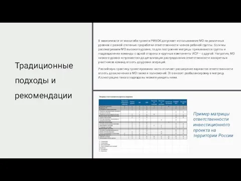 В зависимости от масштаба проекта PMBOK допускает использование МО на различных уровнях