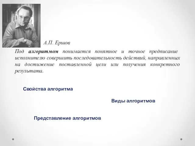 Под алгоритмом понимается понятное и точное предписание исполнителю совершить последовательность действий, направленных