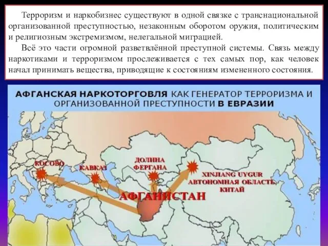 Терроризм и наркобизнес существуют в одной связке с транснациональной организованной преступностью, незаконным