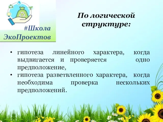 гипотеза линейного характера, когда выдвигается и проверяется одно предположение, гипотеза разветвленного характера,