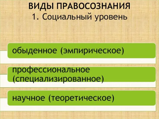 ВИДЫ ПРАВОСОЗНАНИЯ 1. Социальный уровень