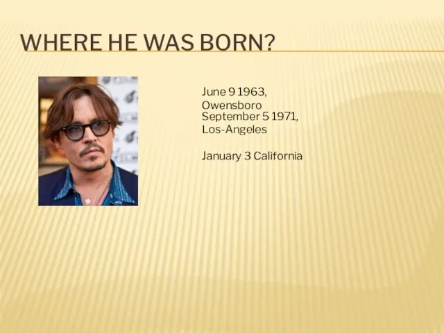 WHERE HE WAS BORN? June 9 1963, Owensboro September 5 1971, Los-Angeles January 3 California