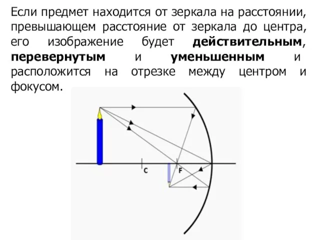 Если предмет находится от зеркала на расстоянии, превышающем расстояние от зеркала до