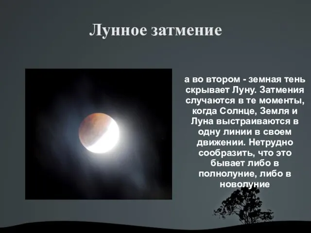 Лунное затмение а во втором - земная тень скрывает Луну. Затмения случаются