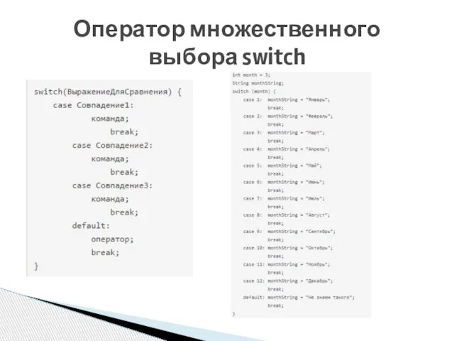 Оператор множественного выбора switch