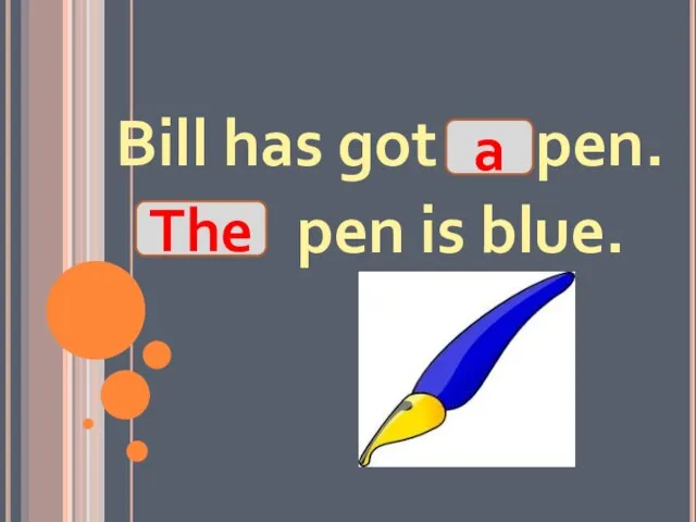 Bill has got pen. pen is blue. a The