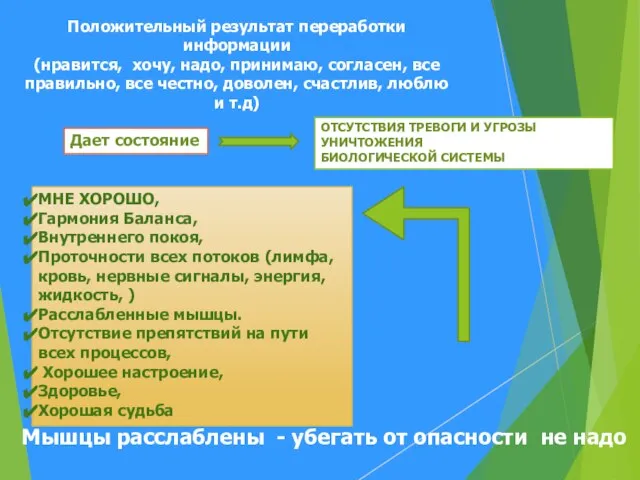 Мышцы расслаблены - убегать от опасности не надо МНЕ ХОРОШО, Гармония Баланса,