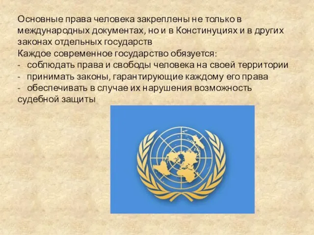 Основные права человека закреплены не только в международных документах, но и в