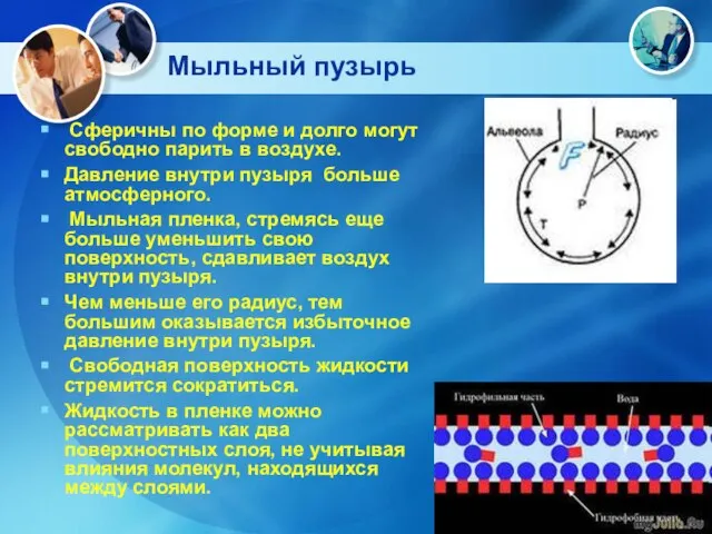 Мыльный пузырь Сферичны по форме и долго могут свободно парить в воздухе.