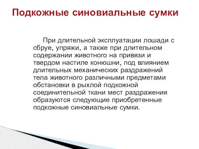 При длительной эксплуатации лошади с сбруе, упряжи, а также при длительном содержании