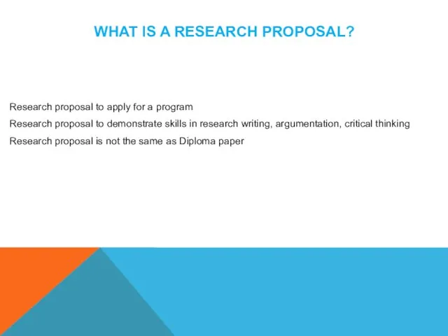 WHAT IS A RESEARCH PROPOSAL? Research proposal to apply for a program