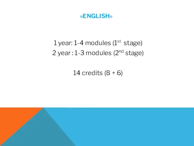 «ENGLISH» 1 year: 1-4 modules (1st stage) 2 year : 1-3 modules