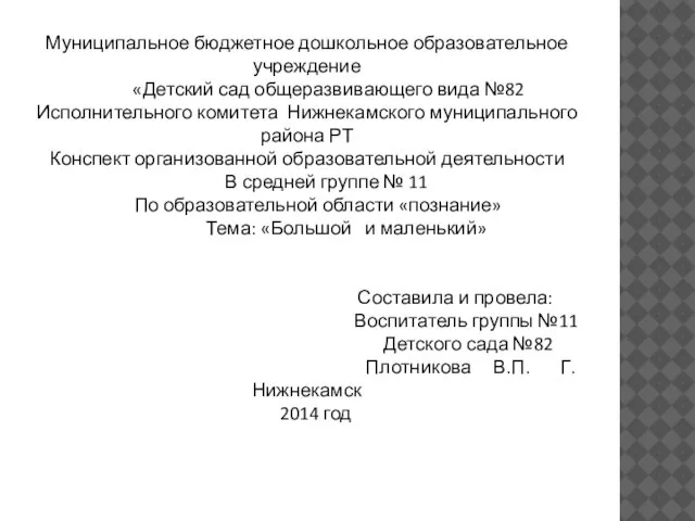 Муниципальное бюджетное дошкольное образовательное учреждение «Детский сад общеразвивающего вида №82 Исполнительного комитета