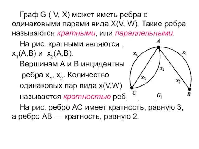 Граф G ( V, X) может иметь ребра с одинаковыми парами вида