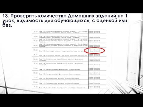 13. Проверить количество Домашних заданий на 1 урок, видимость для обучающихся, с оценкой или без.