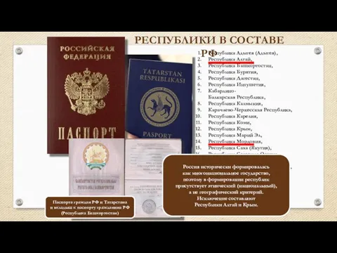 Паспорта граждан РФ и Татарстана и вкладыш к паспорту гражданина РФ (Республика