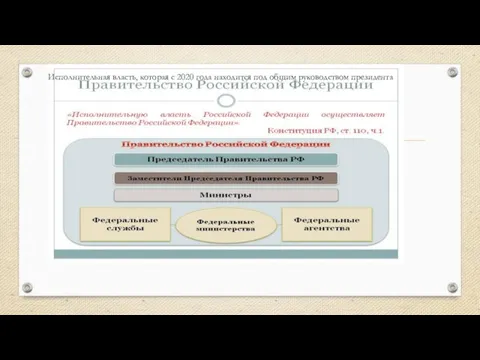 Исполнительная власть, которая с 2020 года находится под общим руководством президента