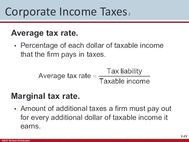 Corporate Income Taxes 2 Average tax rate. Percentage of each dollar of