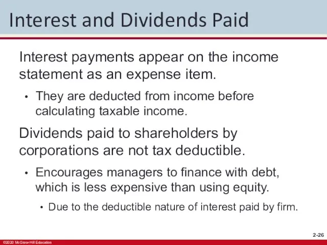 Interest and Dividends Paid Interest payments appear on the income statement as