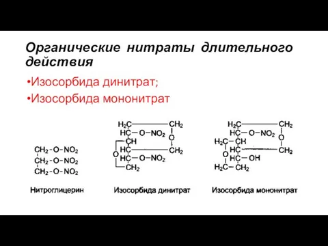 Органические нитраты длительного действия Изосорбида динитрат; Изосорбида мононитрат