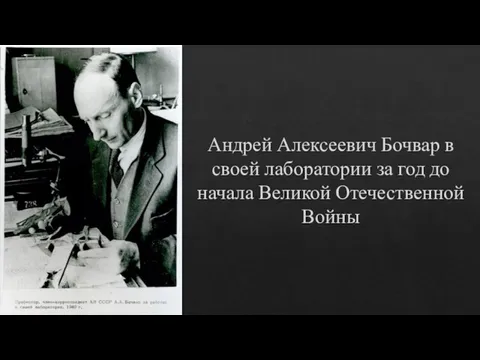 Андрей Алексеевич Бочвар в своей лаборатории за год до начала Великой Отечественной Войны