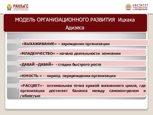 «ВЫХАЖИВАНИЕ» – зарождение организации «МЛАДЕНЧЕСТВО» – начало деятельности компании «ДАВАЙ –ДАВАЙ» -