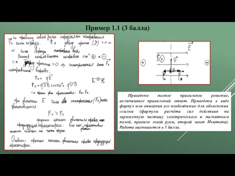 Пример 1.1 (3 балла) Приведено полное правильное решение, включающее правильный ответ. Приведены