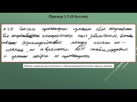 Пример 1.5 (0 баллов) Ответ неверный, рассуждения не поддерживают получение верного ответа.