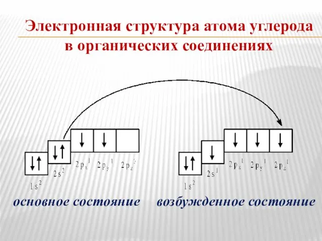 Электронная структура атома углерода в органических соединениях основное состояние возбужденное состояние