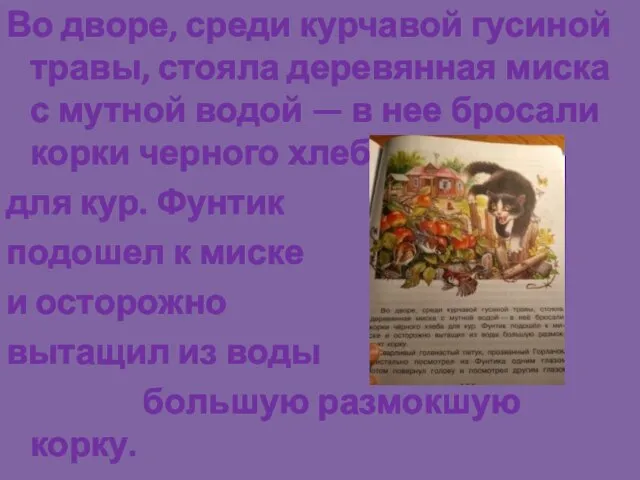 Во дворе, среди курчавой гусиной травы, стояла деревянная миска с мутной водой