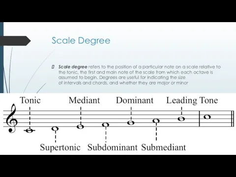 Scale Degree Scale degree refers to the position of a particular note