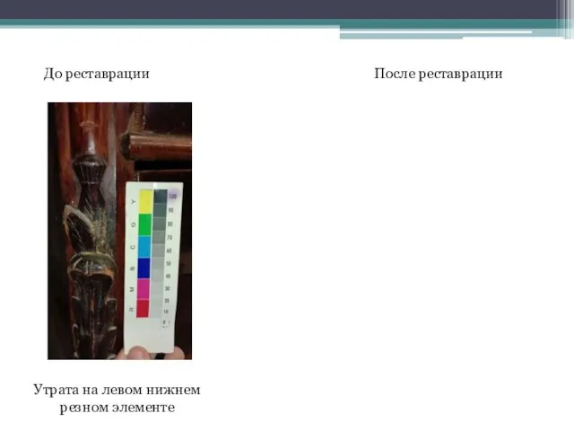 До реставрации После реставрации Утрата на левом нижнем резном элементе