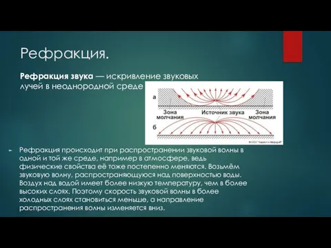 Рефракция. Рефракция происходит при распространении звуковой волны в одной и той же