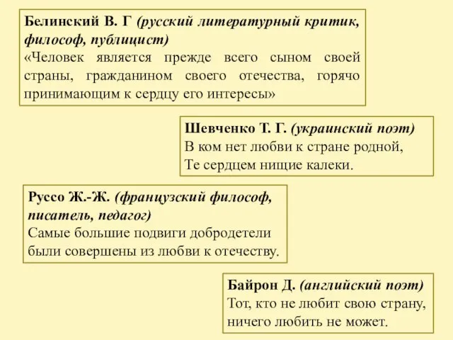 Белинский В. Г (русский литературный критик, философ, публицист) «Человек является прежде всего