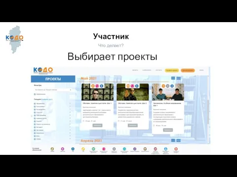 Участник Что делает? Выбирает проекты