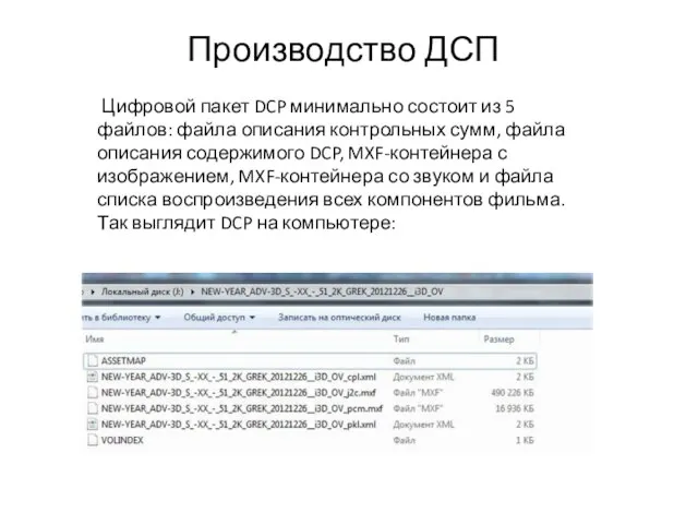 Производство ДСП Цифровой пакет DCP минимально состоит из 5 файлов: файла описания