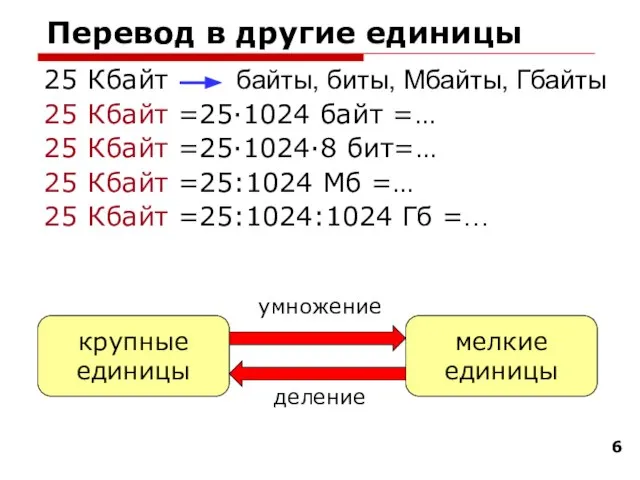 Перевод в другие единицы 25 Кбайт байты, биты, Мбайты, Гбайты 25 Кбайт