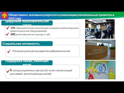 Общественно значимые результаты реализации региональных проектов в 2020 году Цифровая образовательная среда