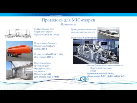 Проволока для MIG-сварки Применение Ж/Д цистерна для перевозки кислот Проволока СвА5 (1050)