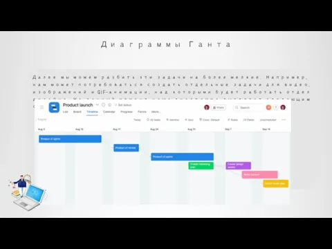 Диаграммы Ганта Далее мы можем разбить эти задачи на более мелкие. Например,