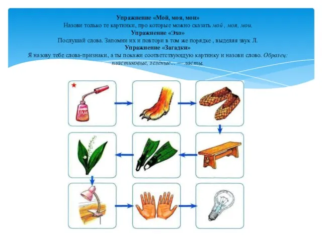 Упражнение «Мой, моя, мои» Назови только те картинки, про которые можно сказать