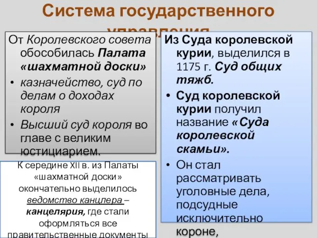 К середине XII в. из Палаты «шахматной доски» окончательно выделилось ведомство канцлера