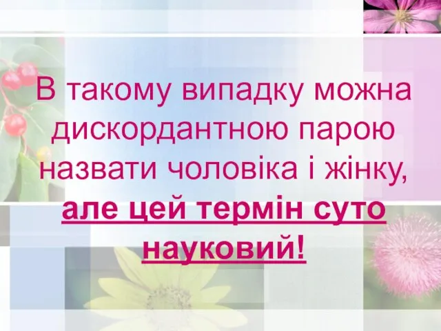 В такому випадку можна дискордантною парою назвати чоловіка і жінку, але цей термін суто науковий!